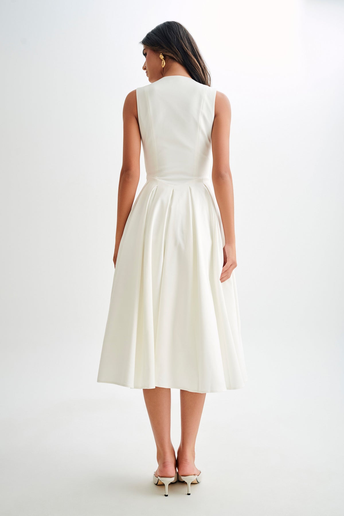 Cotton Sleeveless Midi Dress - White