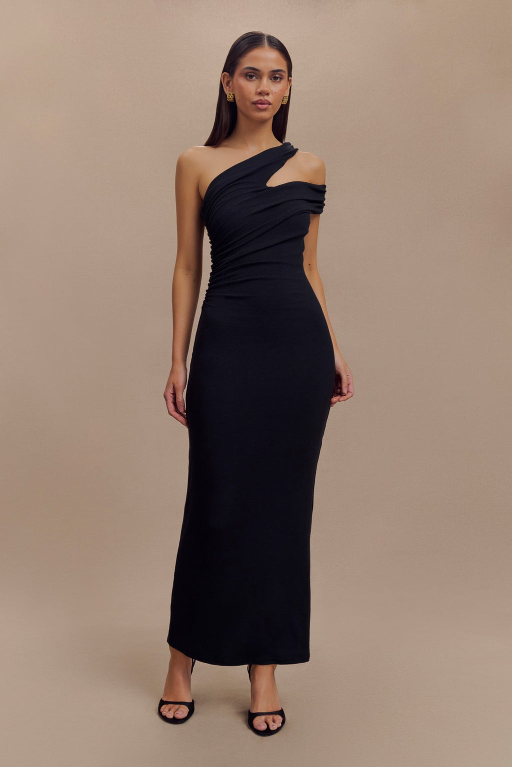 One Shoulder Modal Midi Dress - Black