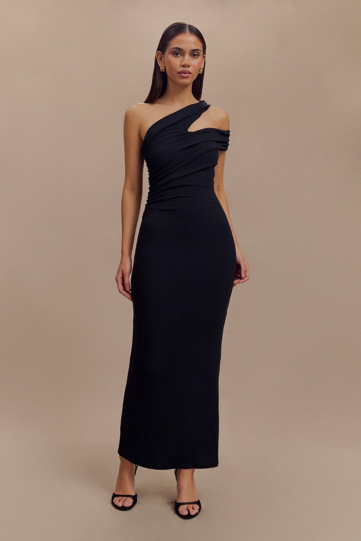 One Shoulder Modal Midi Dress - Black