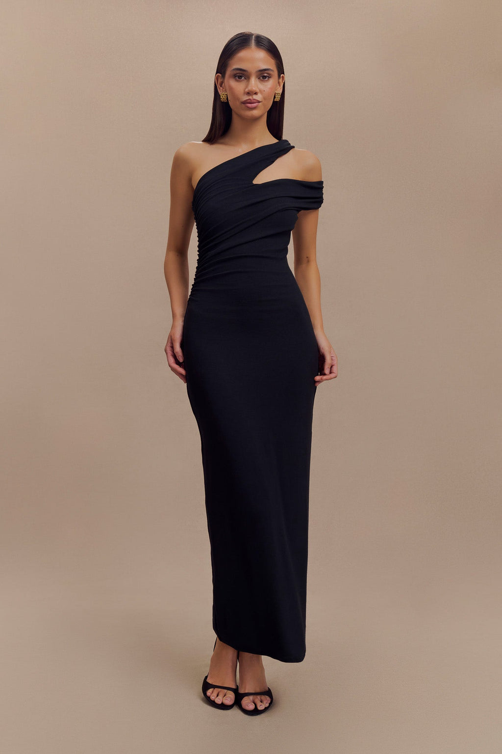 One Shoulder Modal Midi Dress - Black
