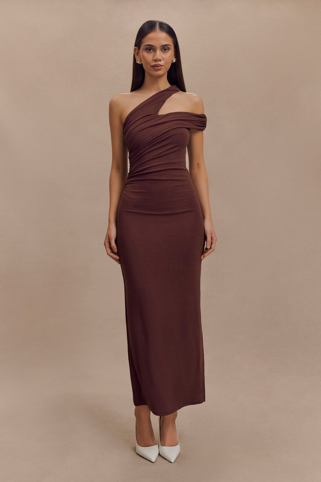 One Shoulder Modal Midi Dress - Mahogany