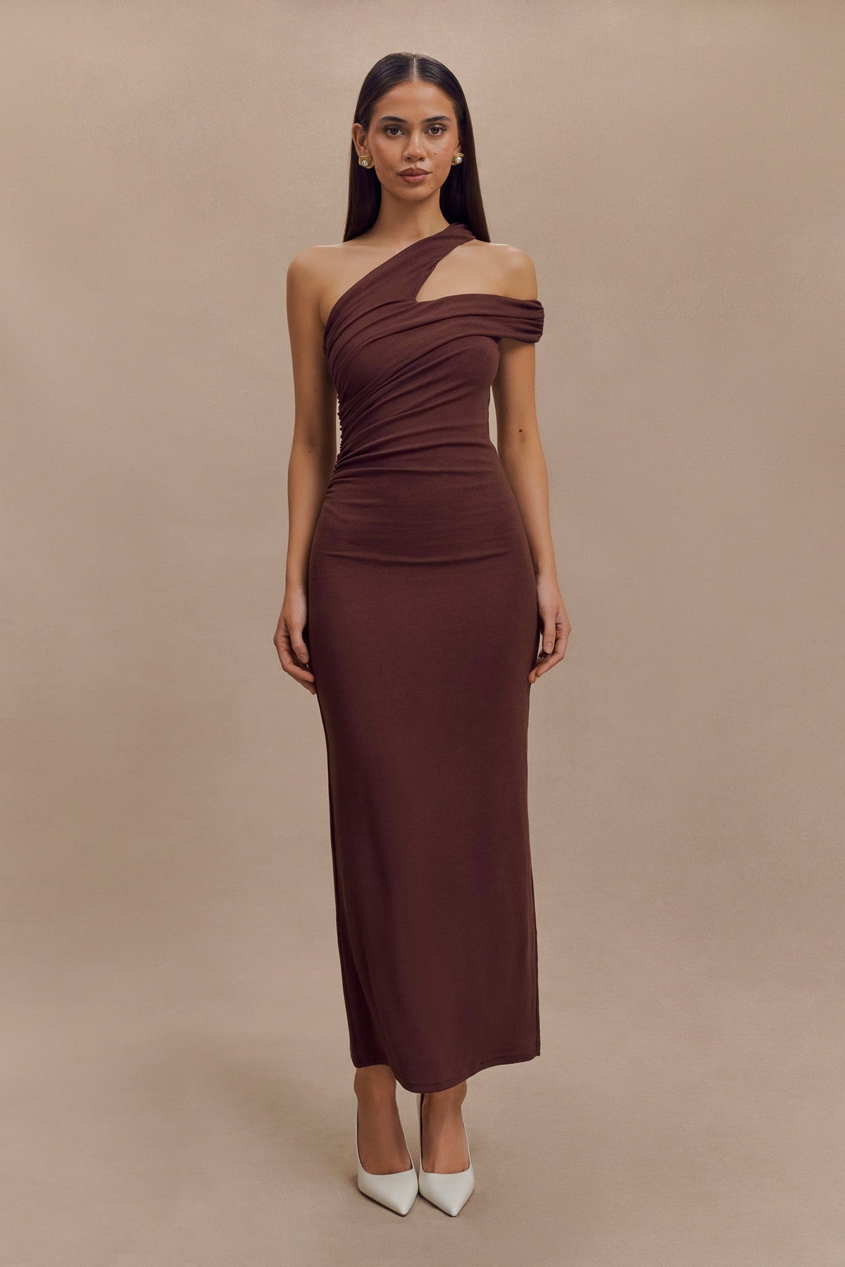 One Shoulder Modal Midi Dress - Mahogany