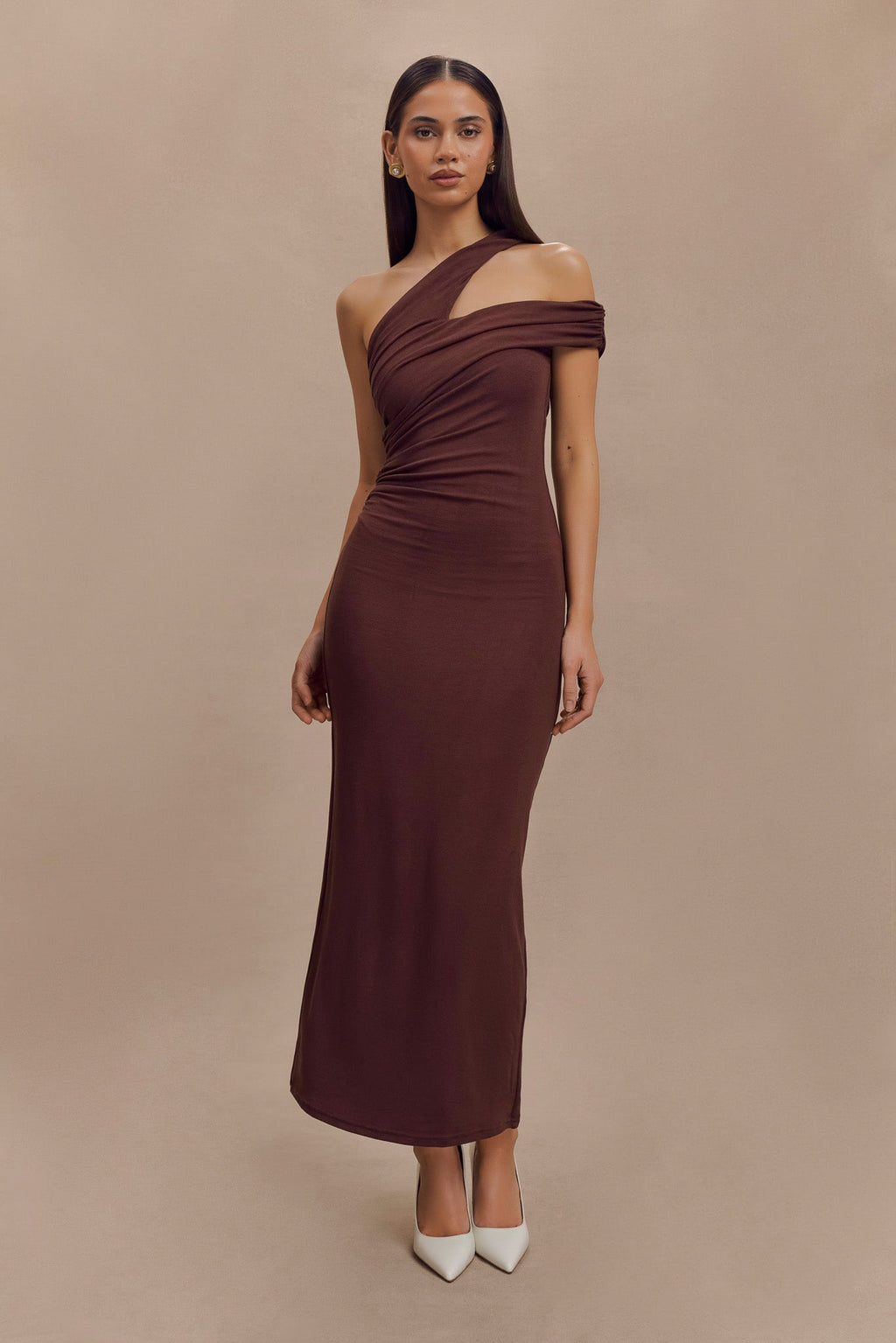 One Shoulder Modal Midi Dress - Mahogany