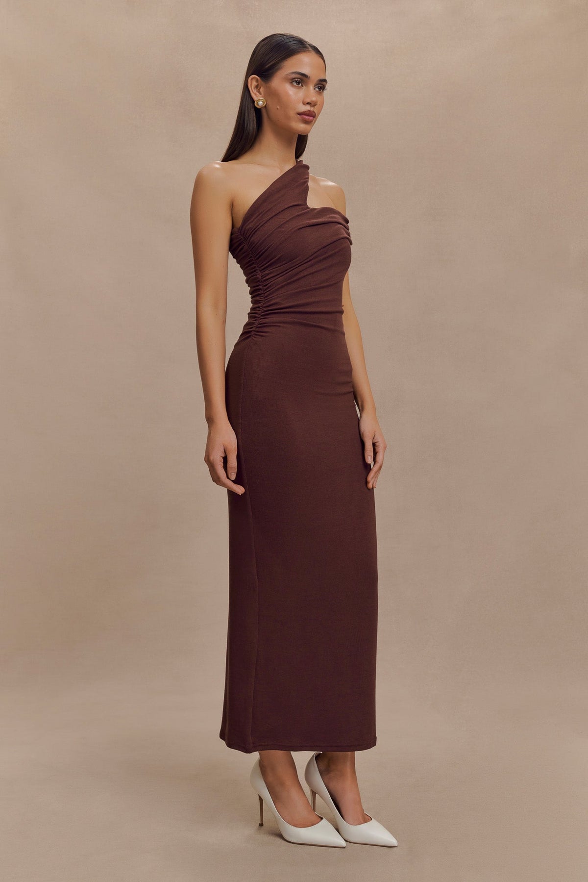 One Shoulder Modal Midi Dress - Mahogany