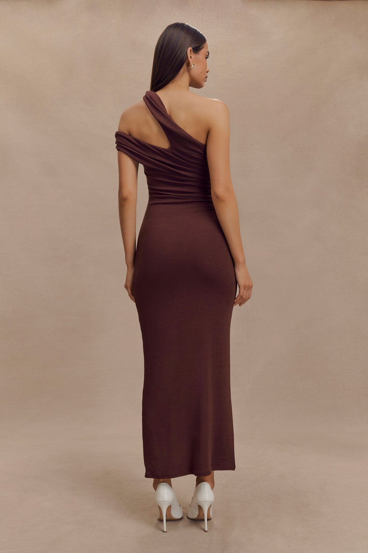 One Shoulder Modal Midi Dress - Mahogany