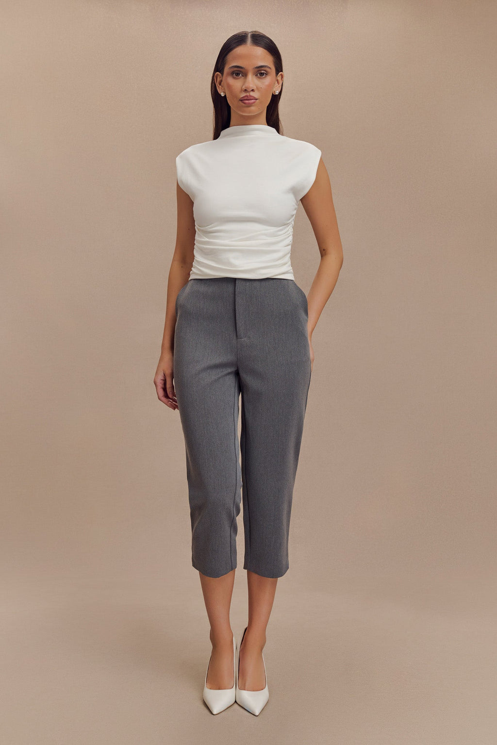 High Neck Sleeveless Top - White
