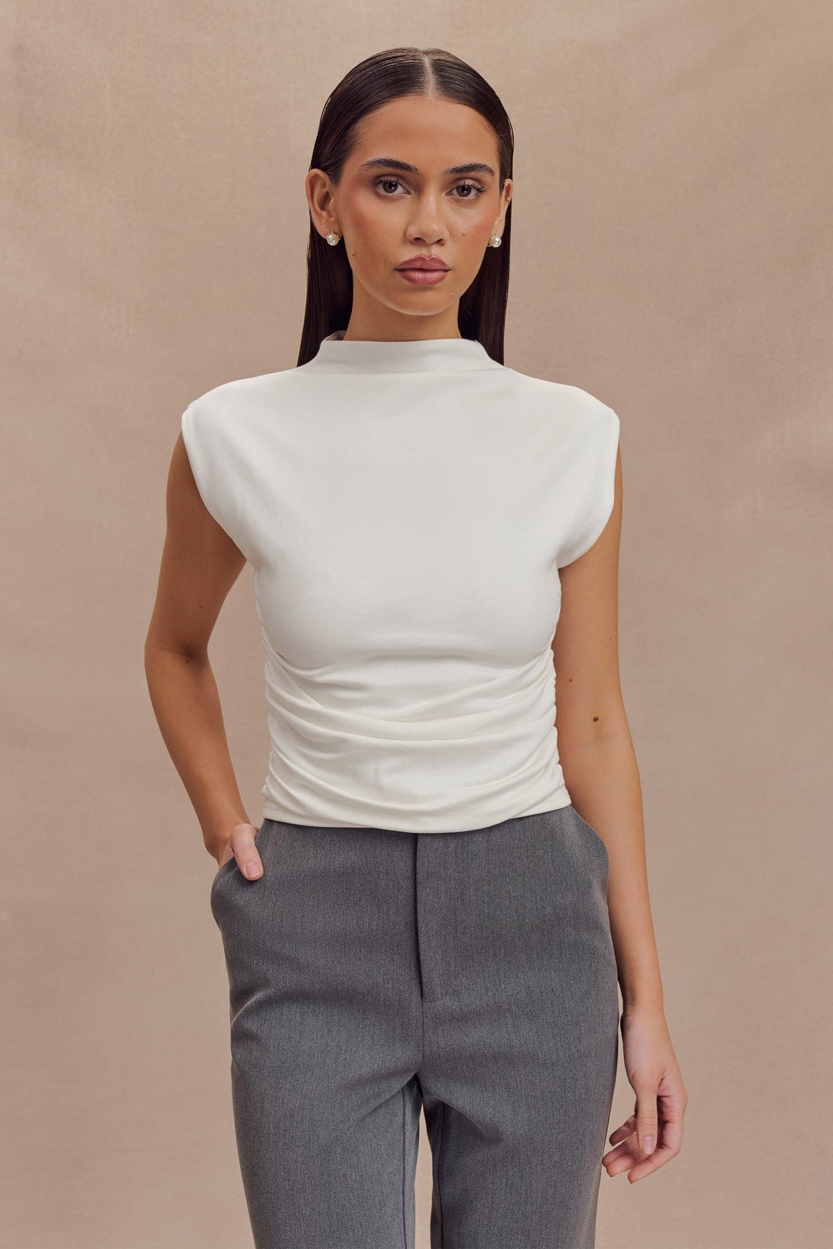 High Neck Sleeveless Top - White