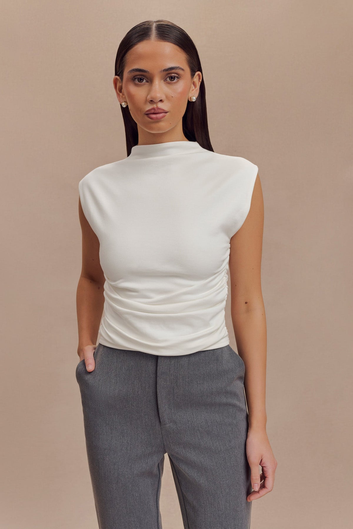 High Neck Sleeveless Top - White