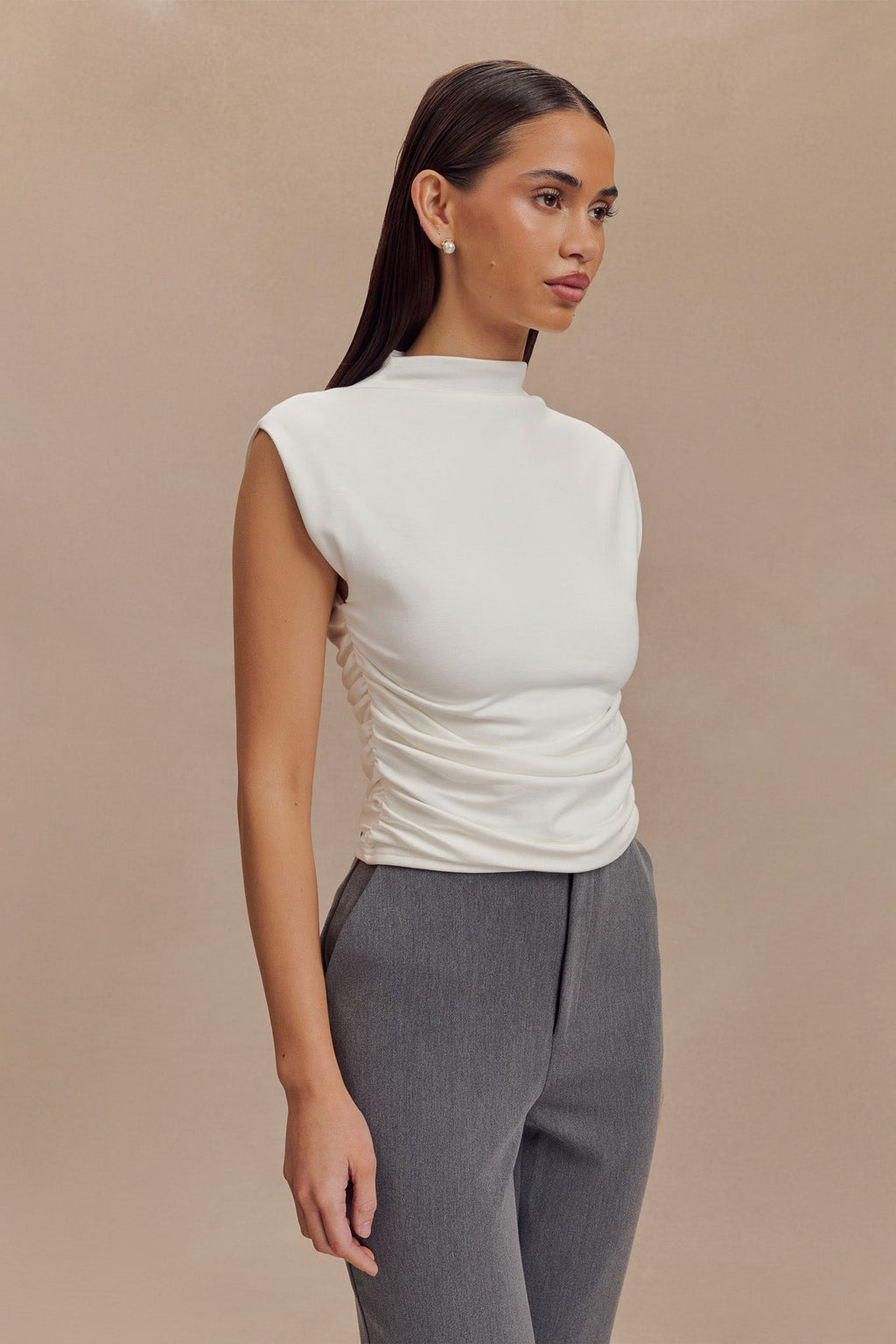 High Neck Sleeveless Top - White