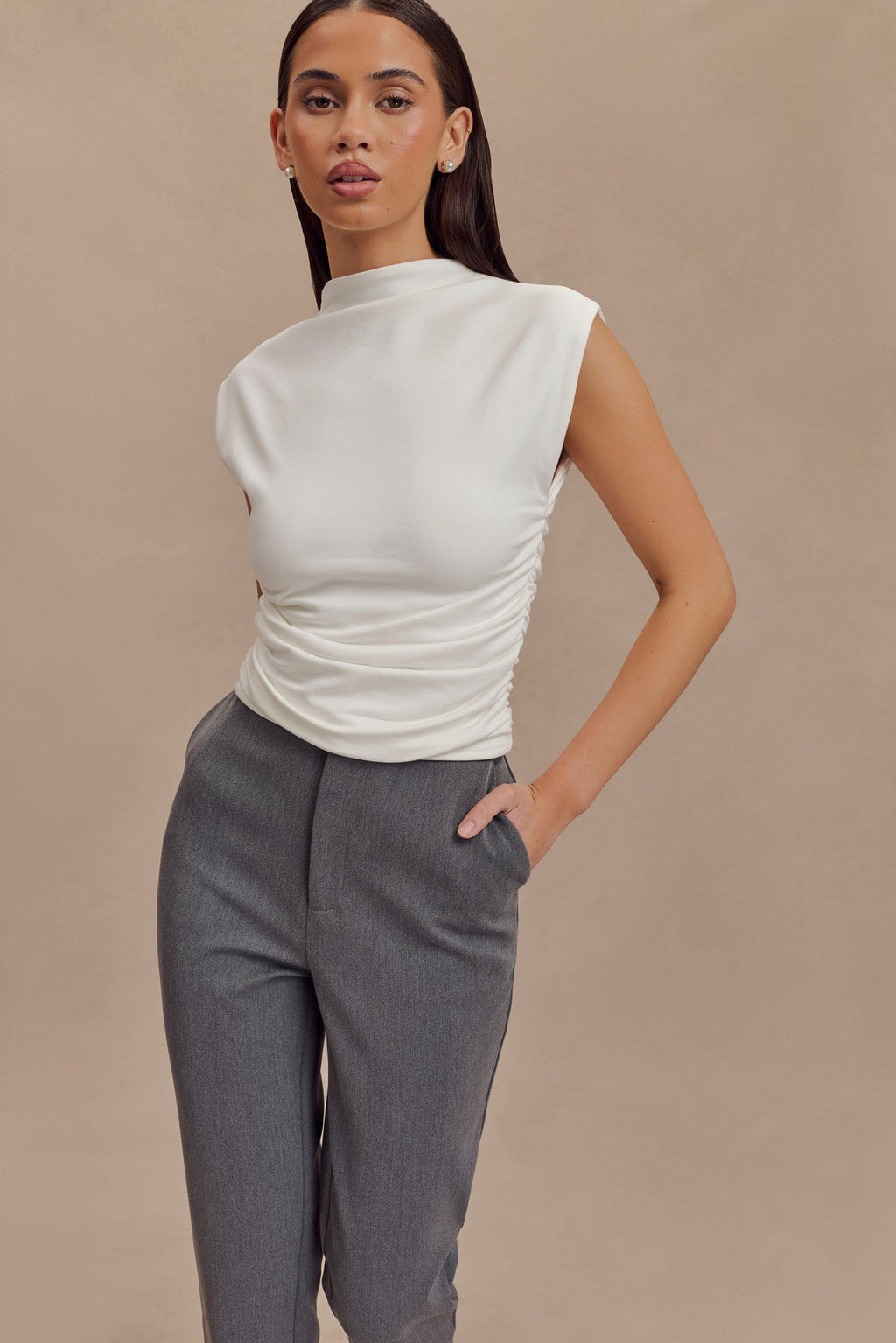 High Neck Sleeveless Top - White