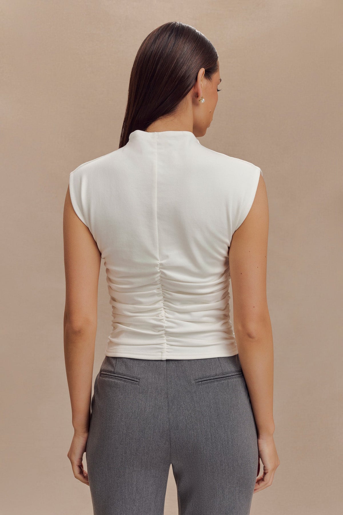 High Neck Sleeveless Top - White
