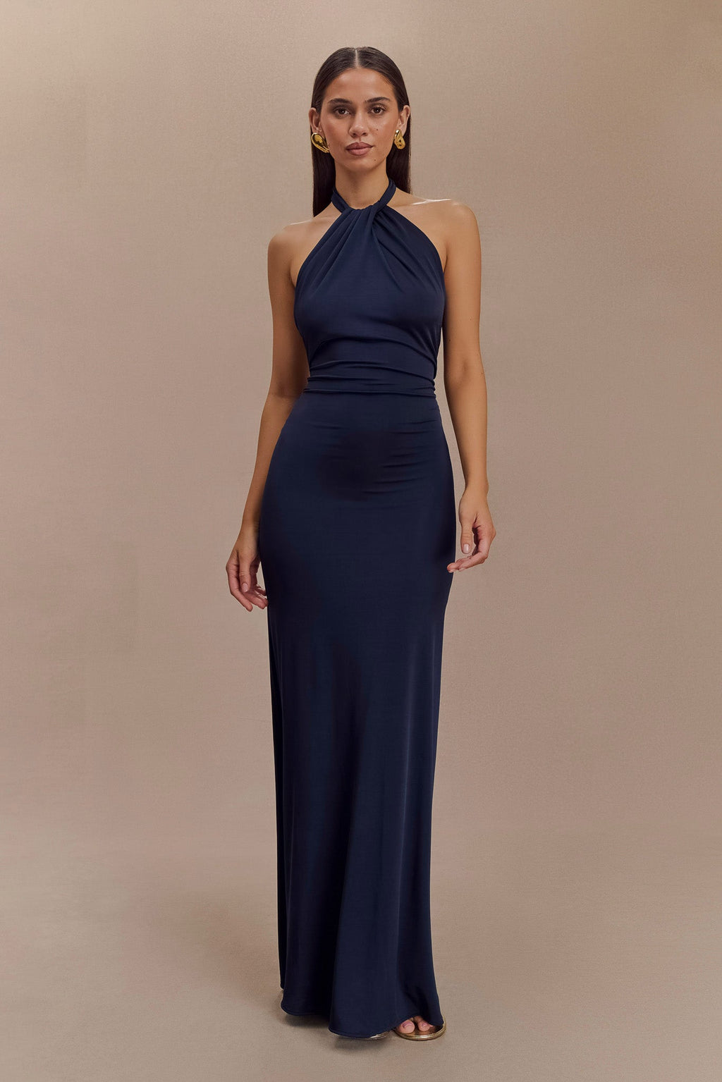 Slinky Halter Maxi Dress - Navy