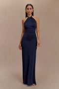 Slinky Halter Maxi Dress - Navy