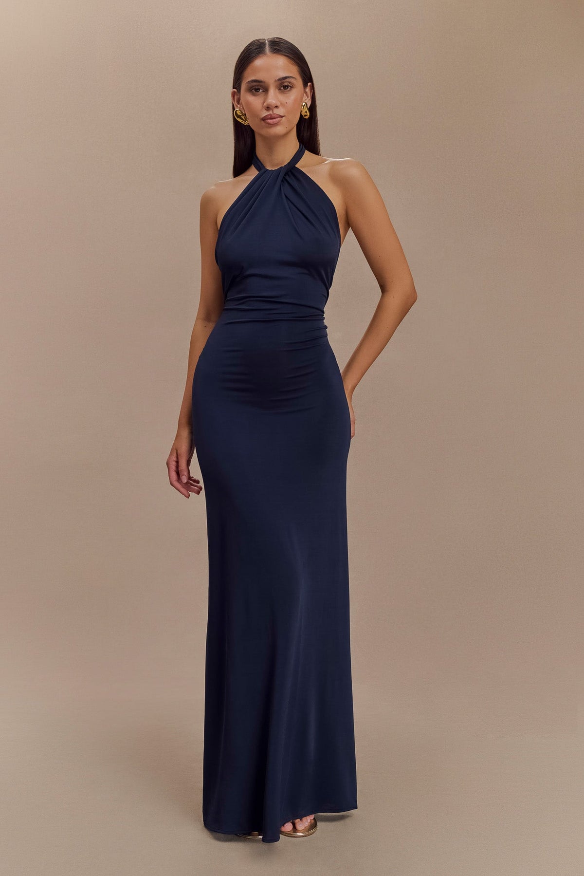 Slinky Halter Maxi Dress - Navy