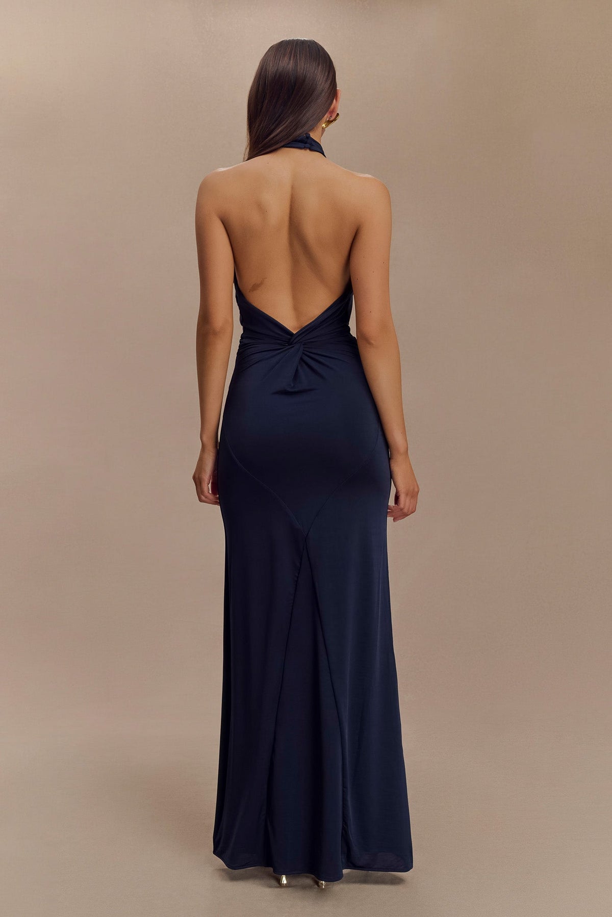 Slinky Halter Maxi Dress - Navy