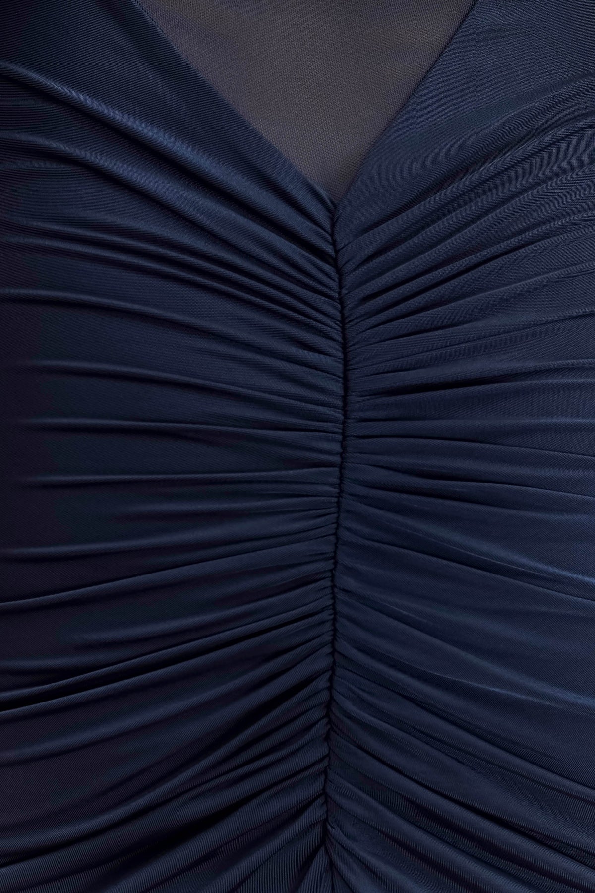 One Shoulder Slinky And Mesh Maxi Dress - Midnight Blue