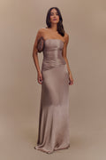 Strapless Taffeta Maxi Dress - Bronze Taupe