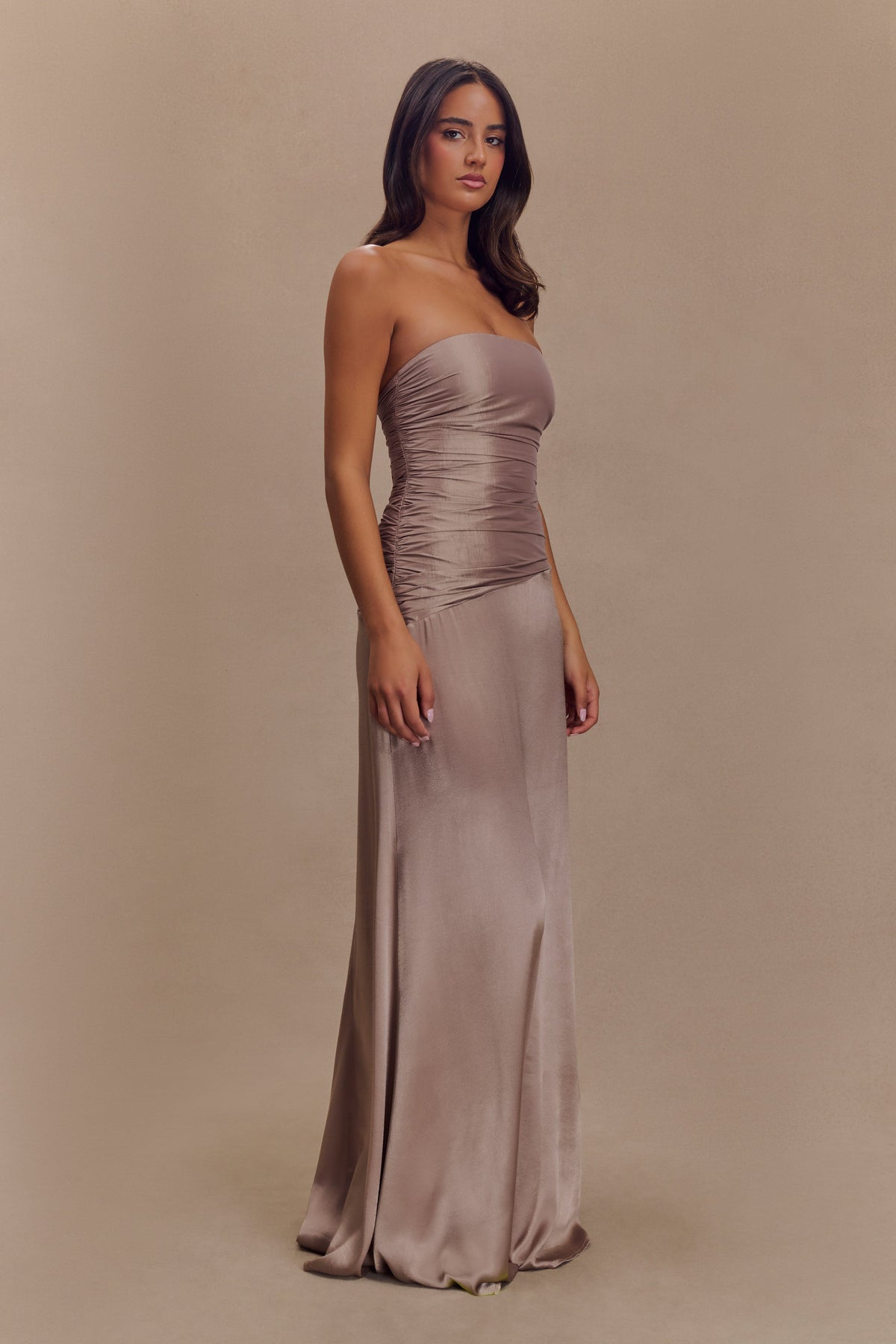 Strapless Taffeta Maxi Dress - Bronze Taupe