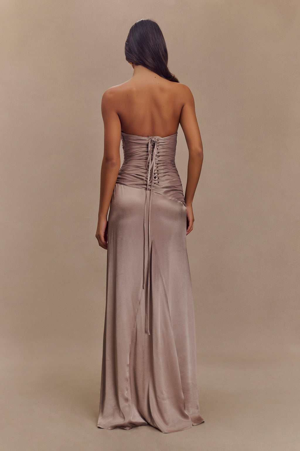 Strapless Taffeta Maxi Dress - Bronze Taupe