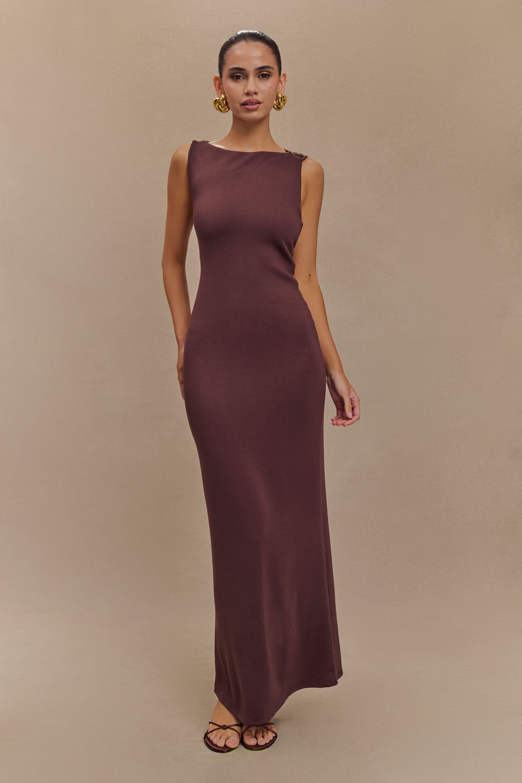 Asymmetrical Scuba Jersey Midi Dress - Cacao Brown