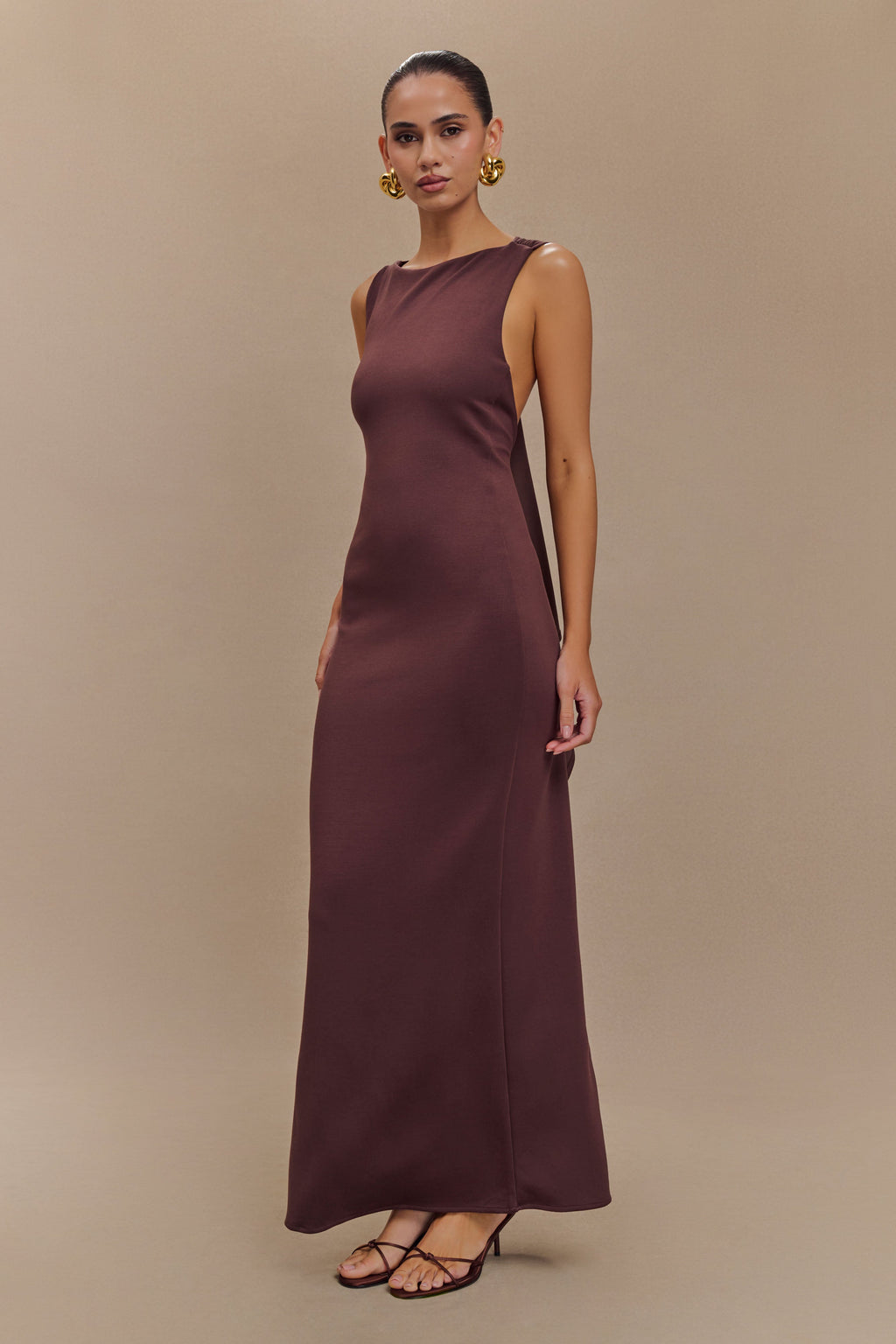 Asymmetrical Scuba Jersey Midi Dress - Cacao Brown