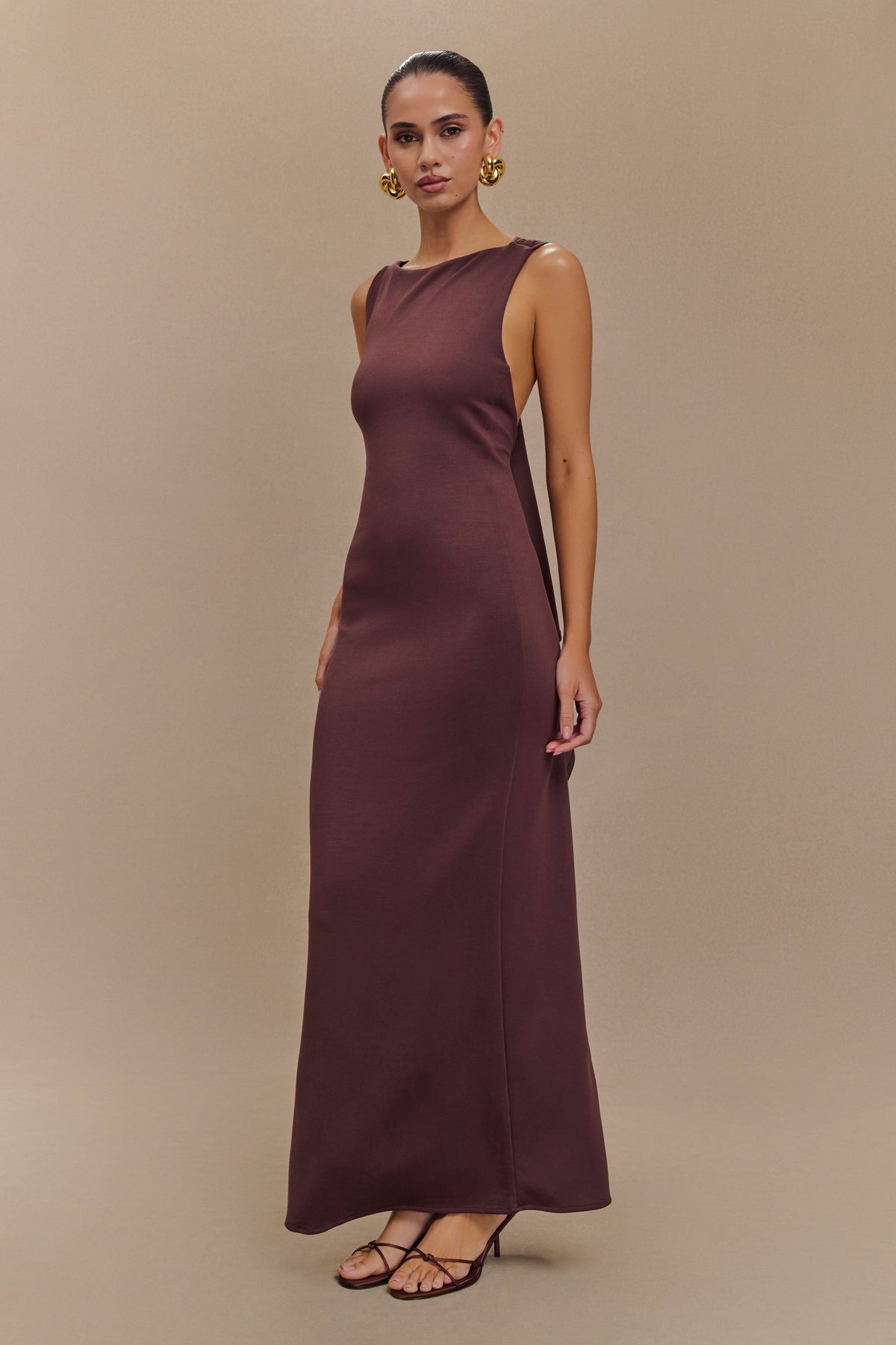 Asymmetrical Scuba Jersey Midi Dress - Cacao Brown
