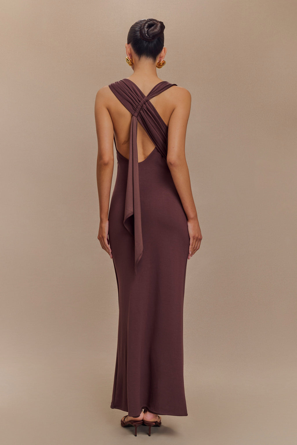 Asymmetrical Scuba Jersey Midi Dress - Cacao Brown