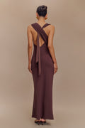 Asymmetrical Scuba Jersey Midi Dress - Cacao Brown
