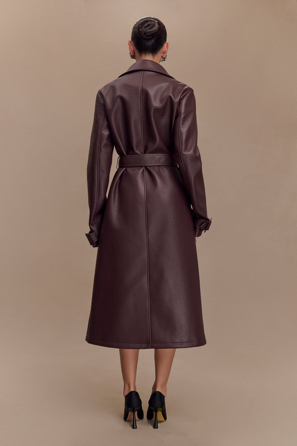 Faux Leather Trench Coat - Cacao Brown