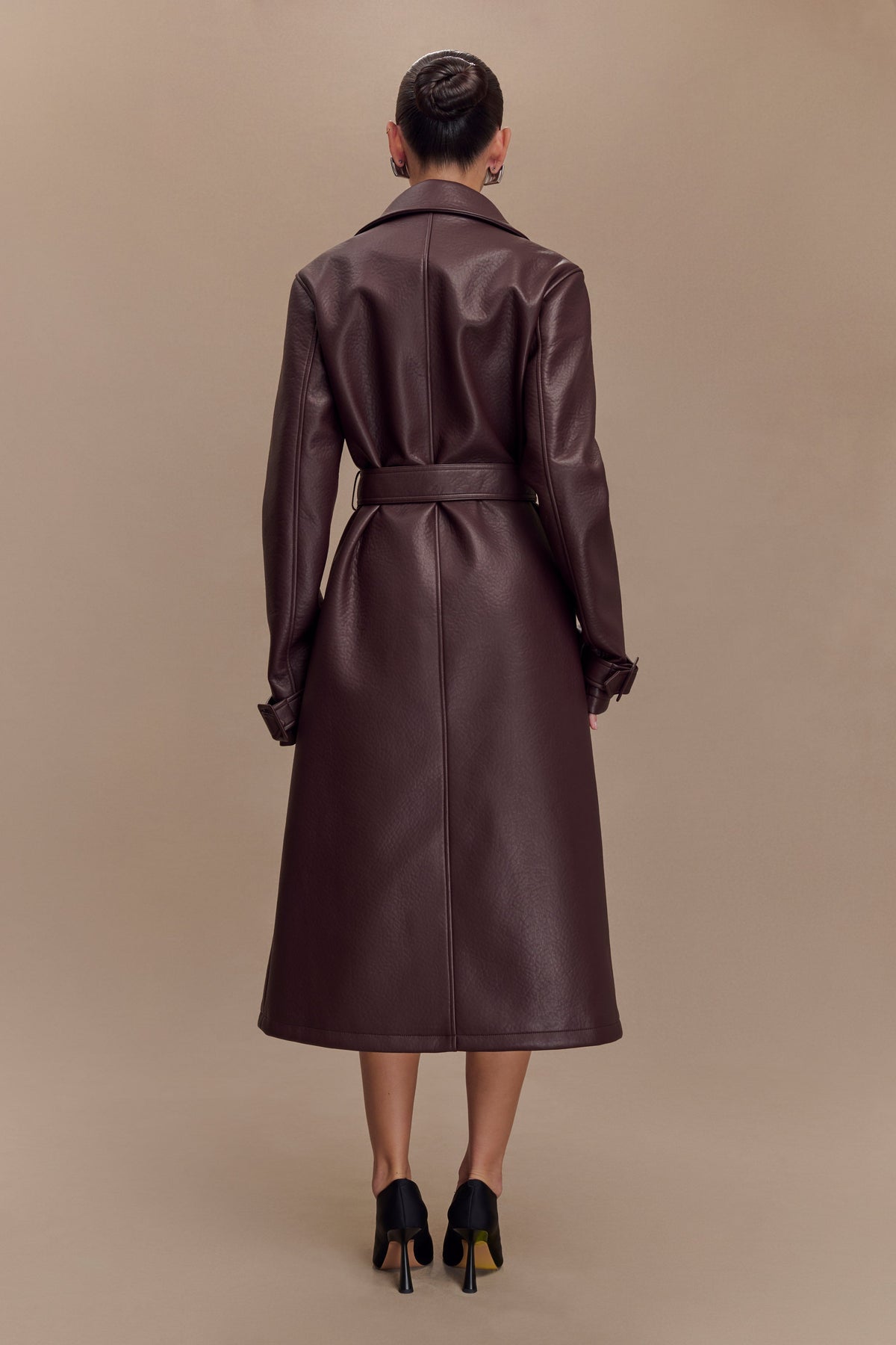Faux Leather Trench Coat - Cacao Brown