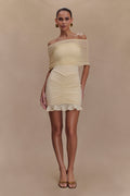 Slinky And Mesh Off Shoulder Mini Dress - Ivory