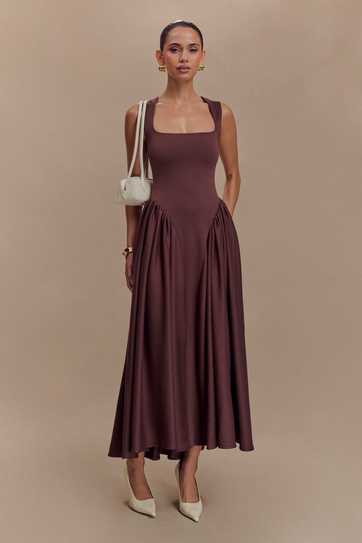 Scuba Jersey Midi Dress - Cacao Brown
