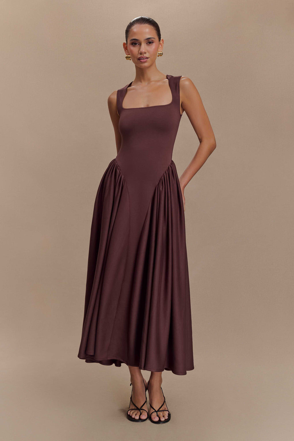 Scuba Jersey Midi Dress - Cacao Brown