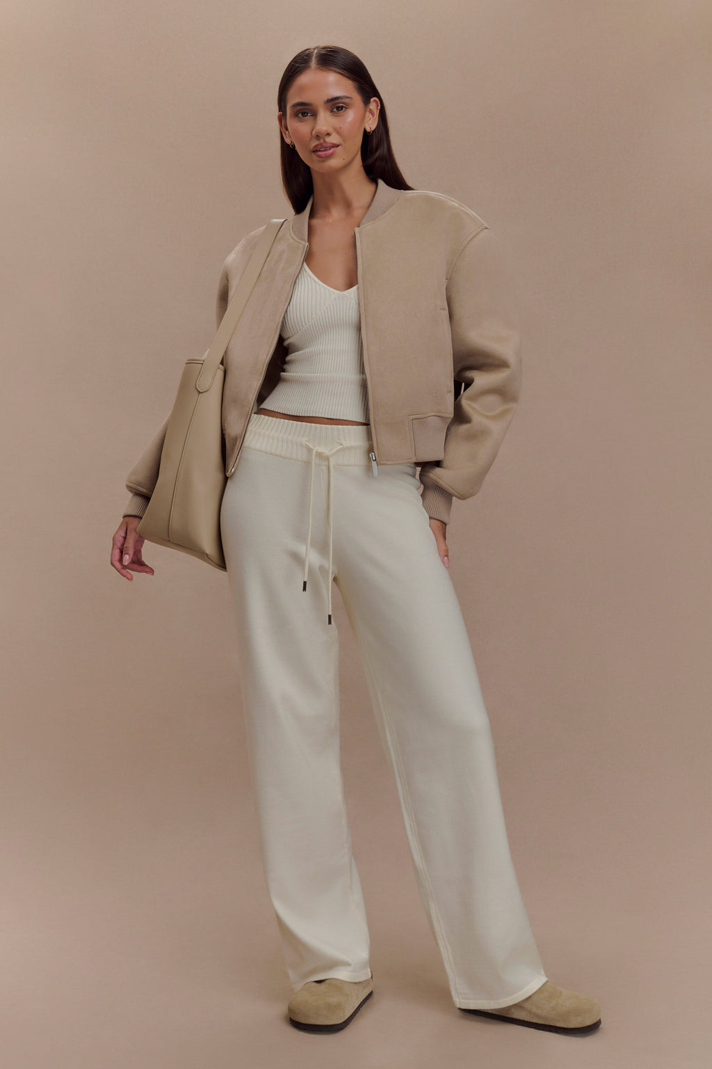 Suede Bomber Jacket - Sand