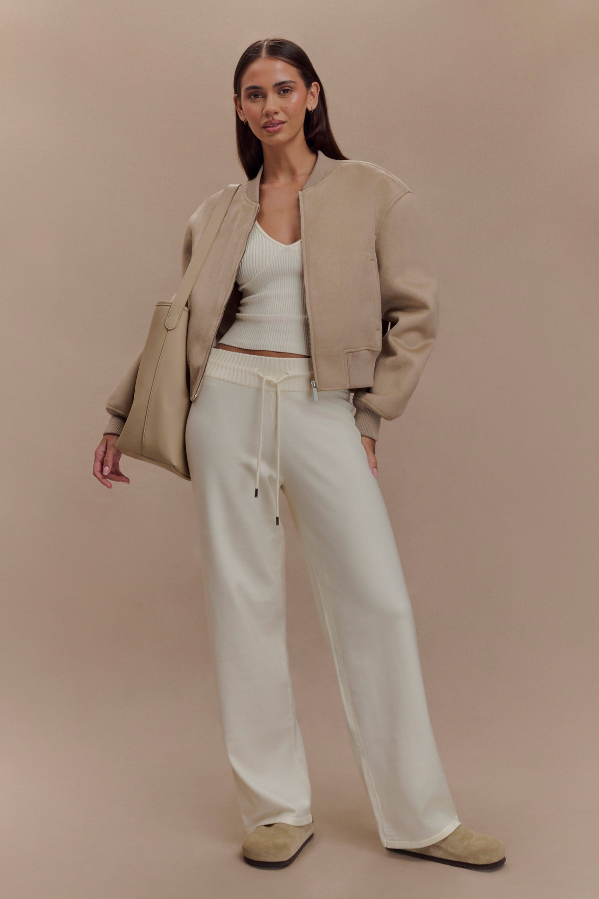 Suede Bomber Jacket - Sand
