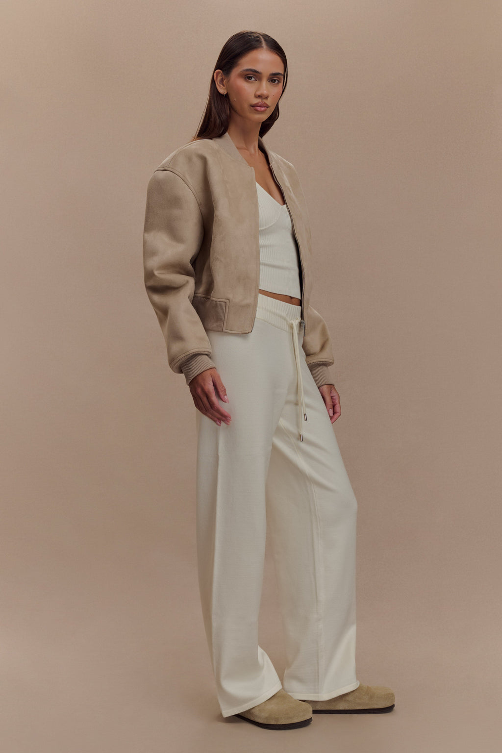 Suede Bomber Jacket - Sand