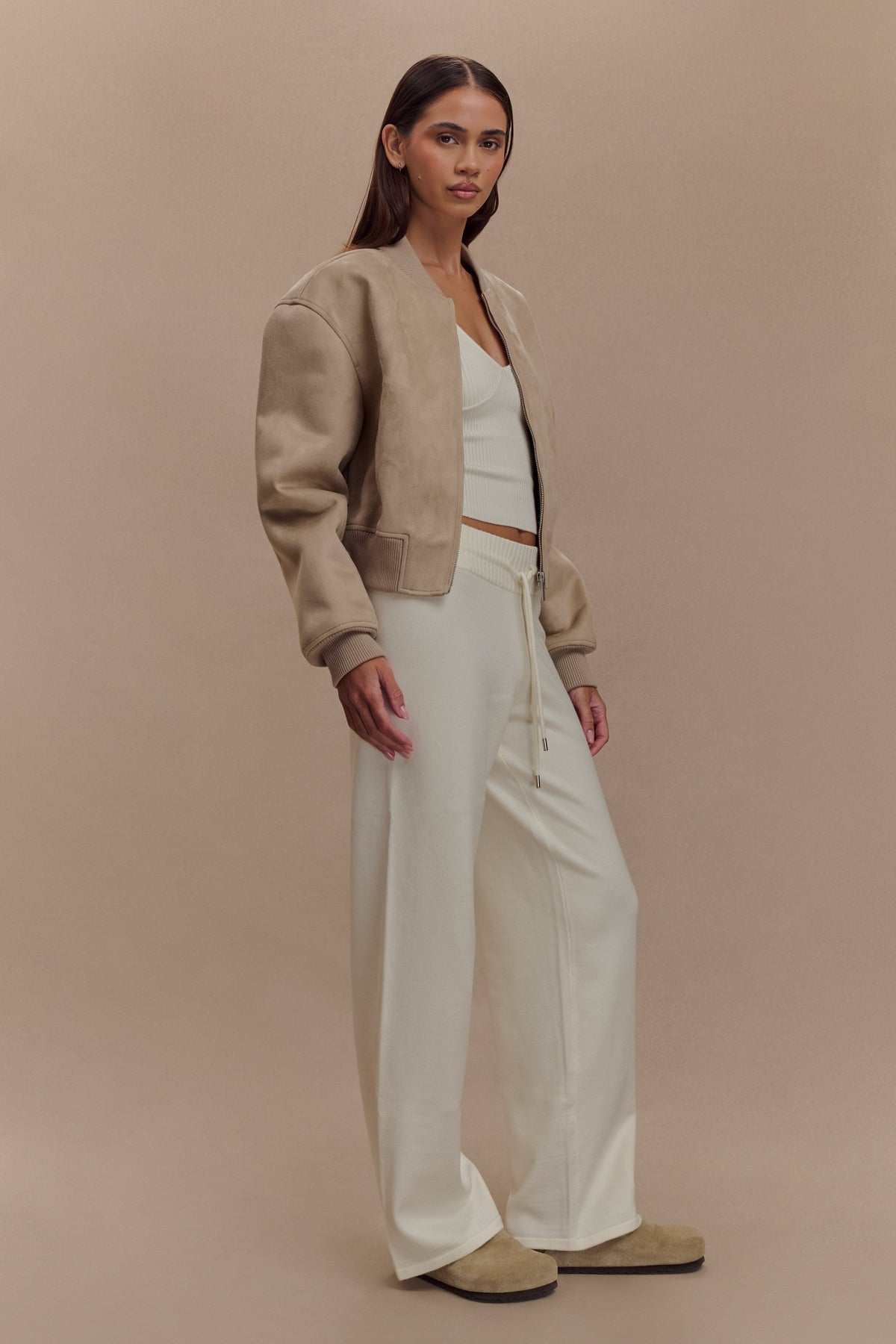 Suede Bomber Jacket - Sand