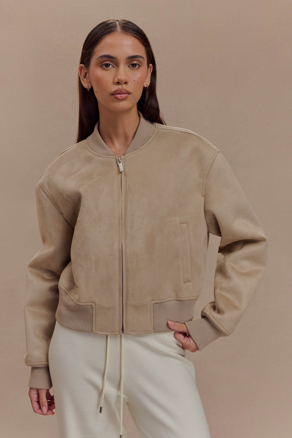 Suede Bomber Jacket - Sand