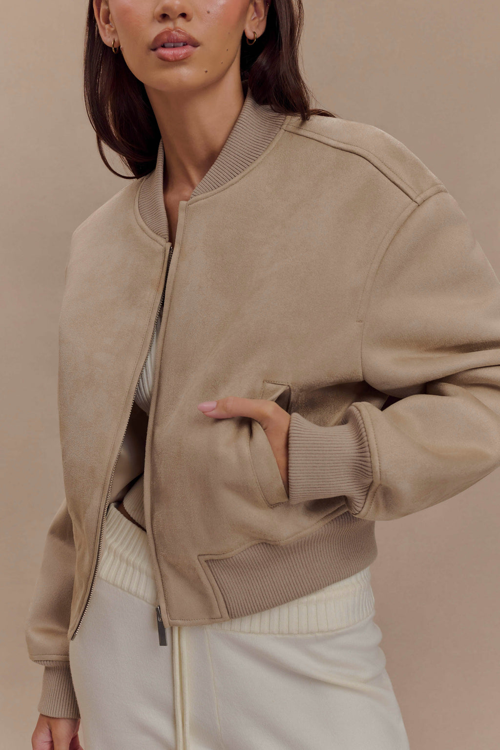Suede Bomber Jacket - Sand