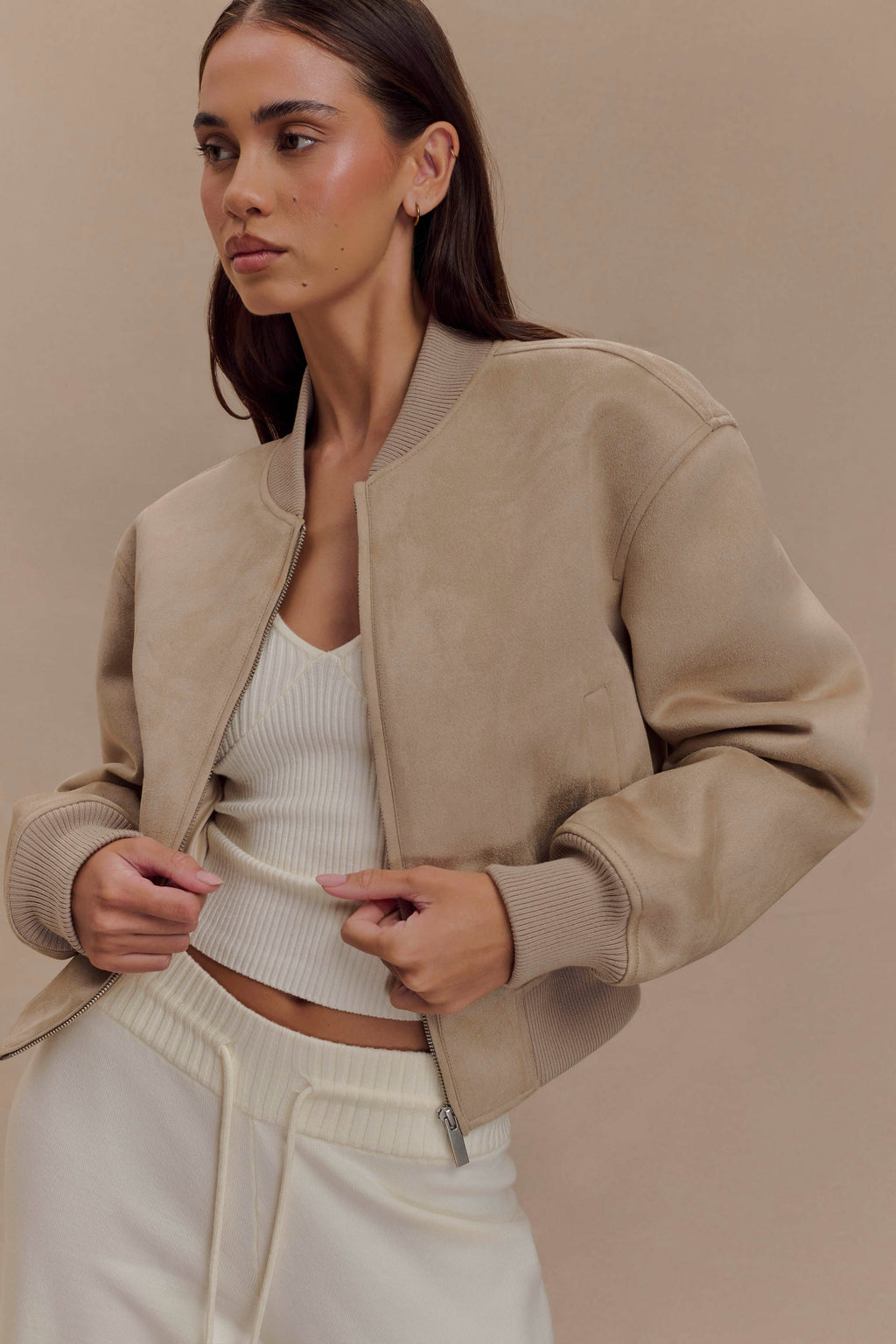 Suede Bomber Jacket - Sand