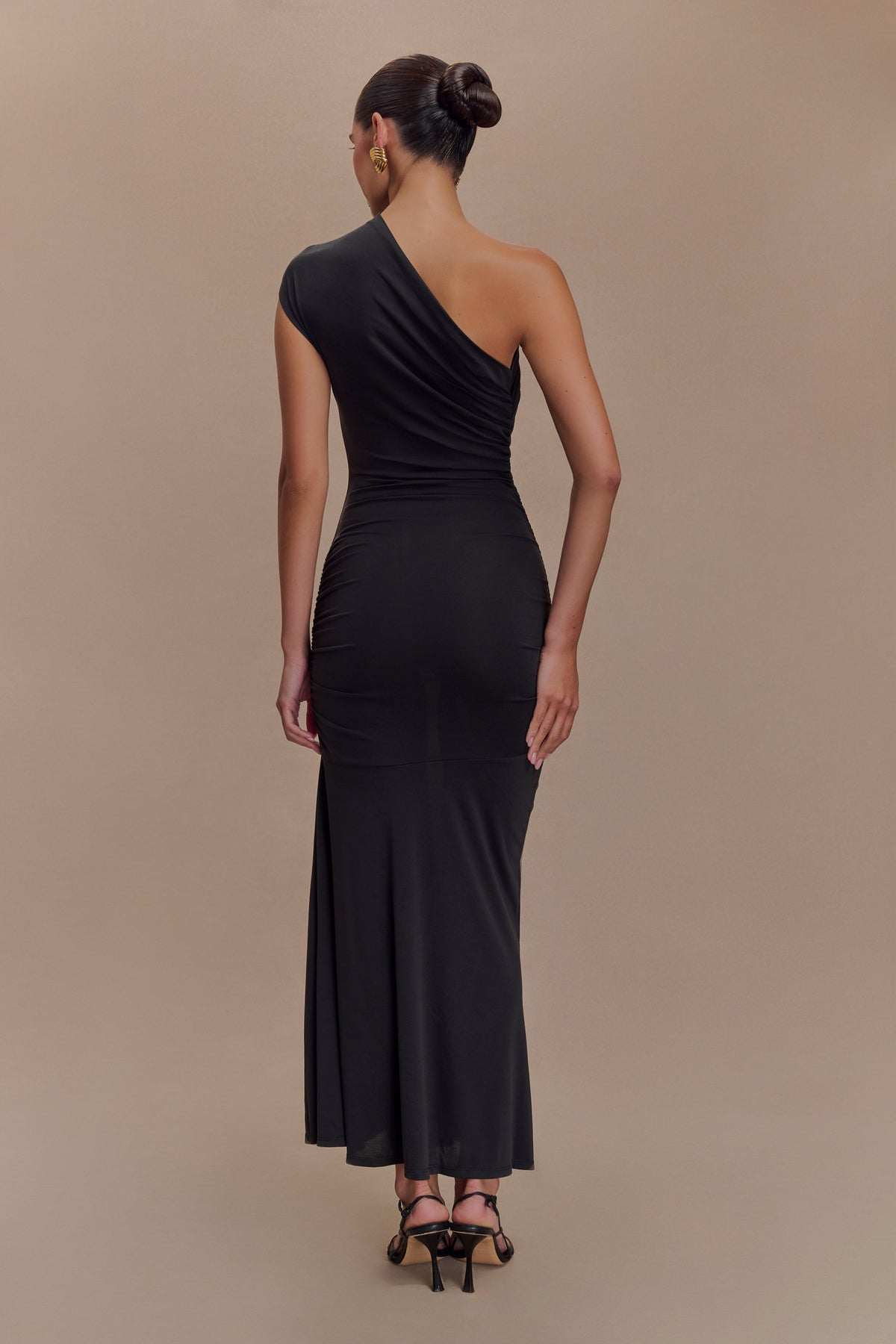 Peached Jersey One Shoulder Midi Dress - Black