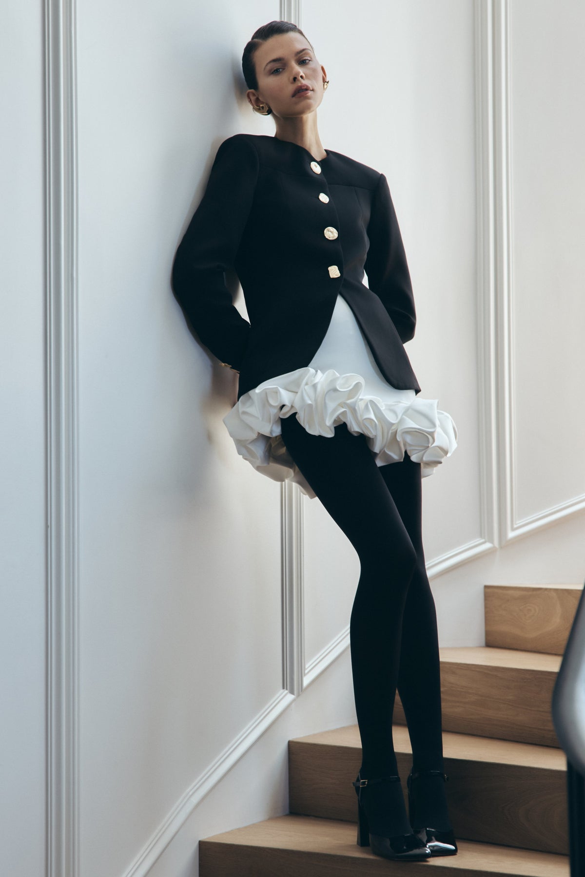 Mixed Button Blazer - Black