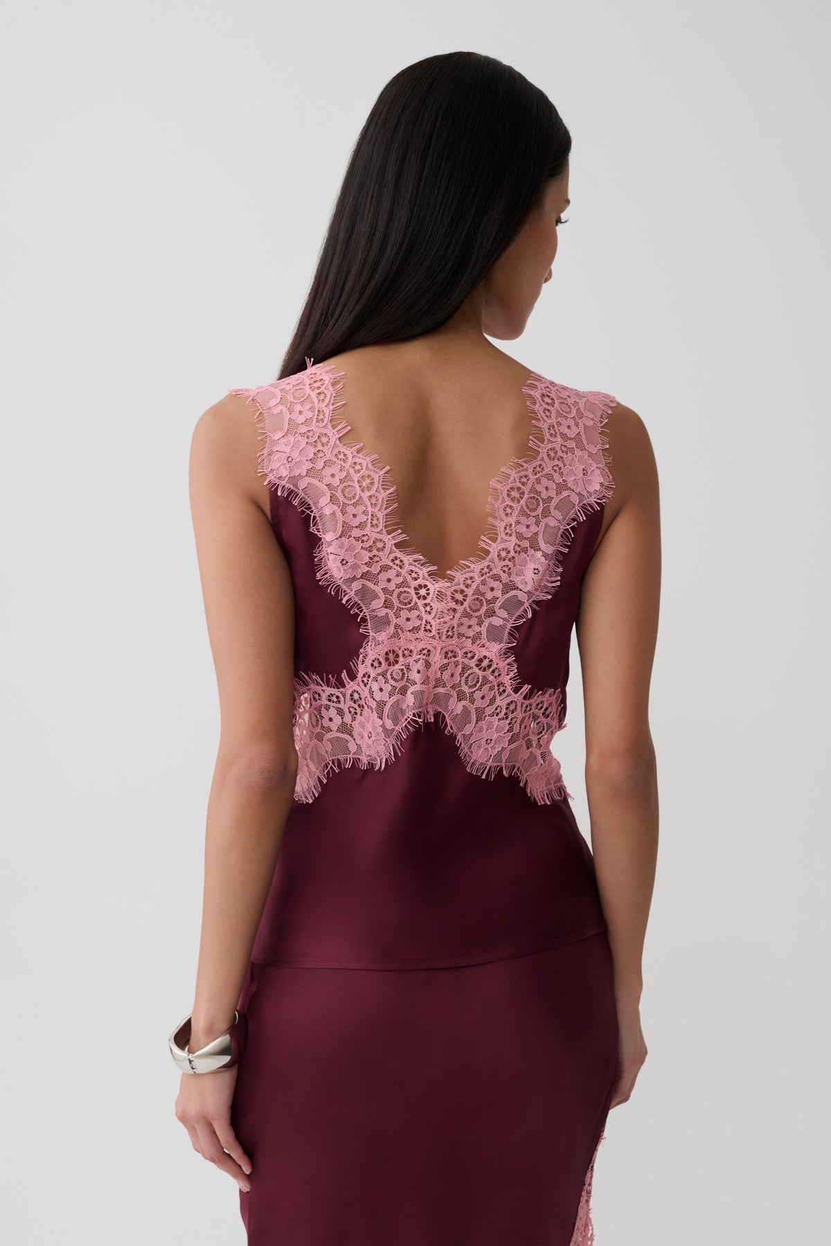 Satin And Lace Camisole - Burgundy