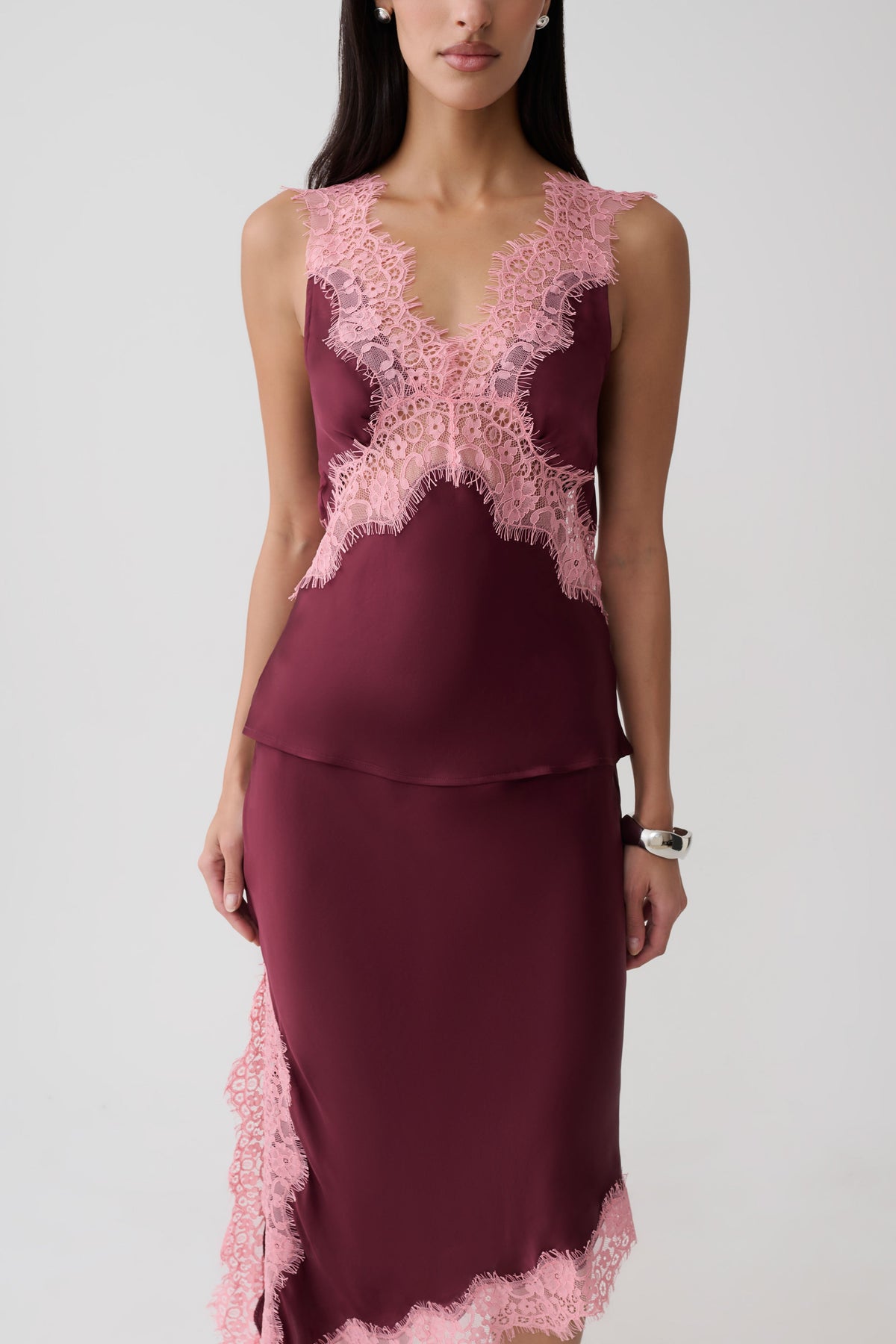 Satin And Lace Camisole - Burgundy