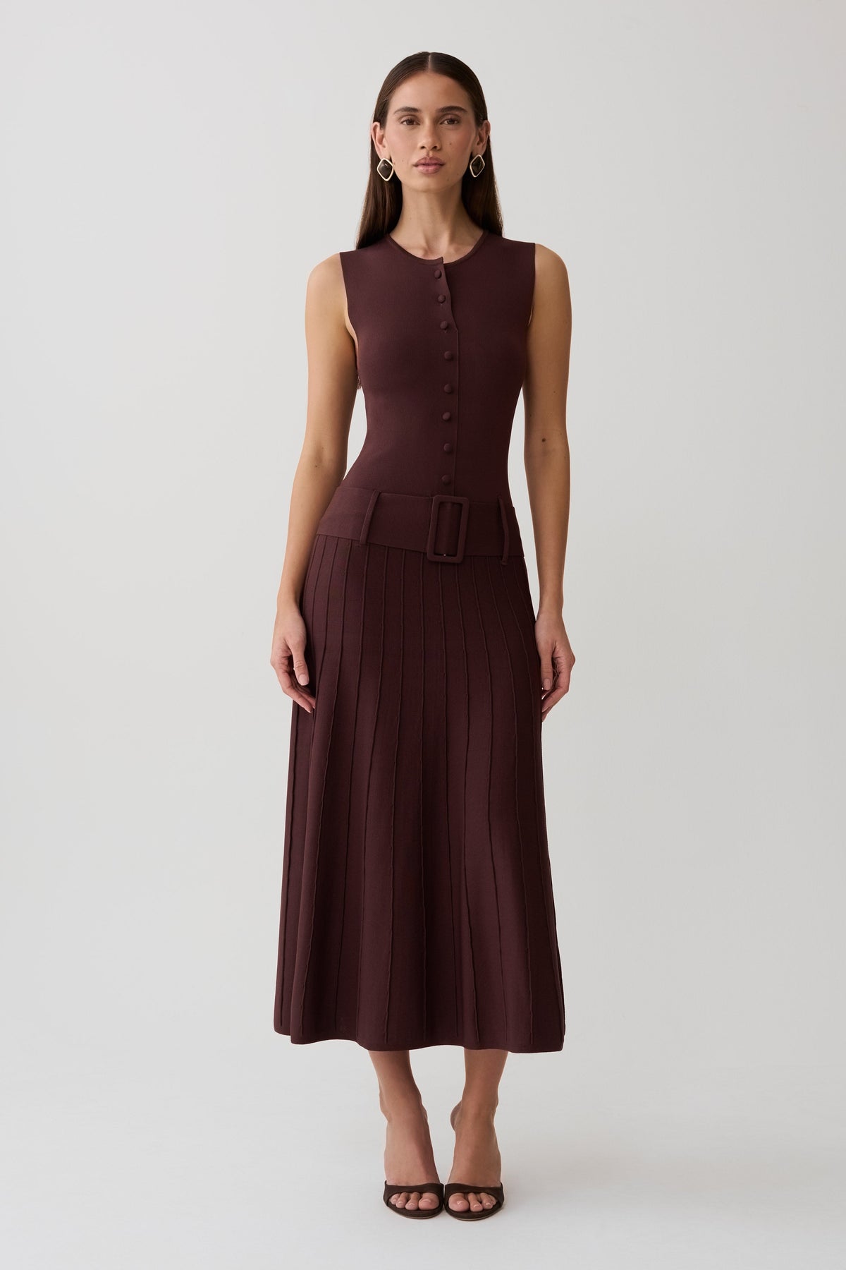 Pleated Midi Dress - Chocolate