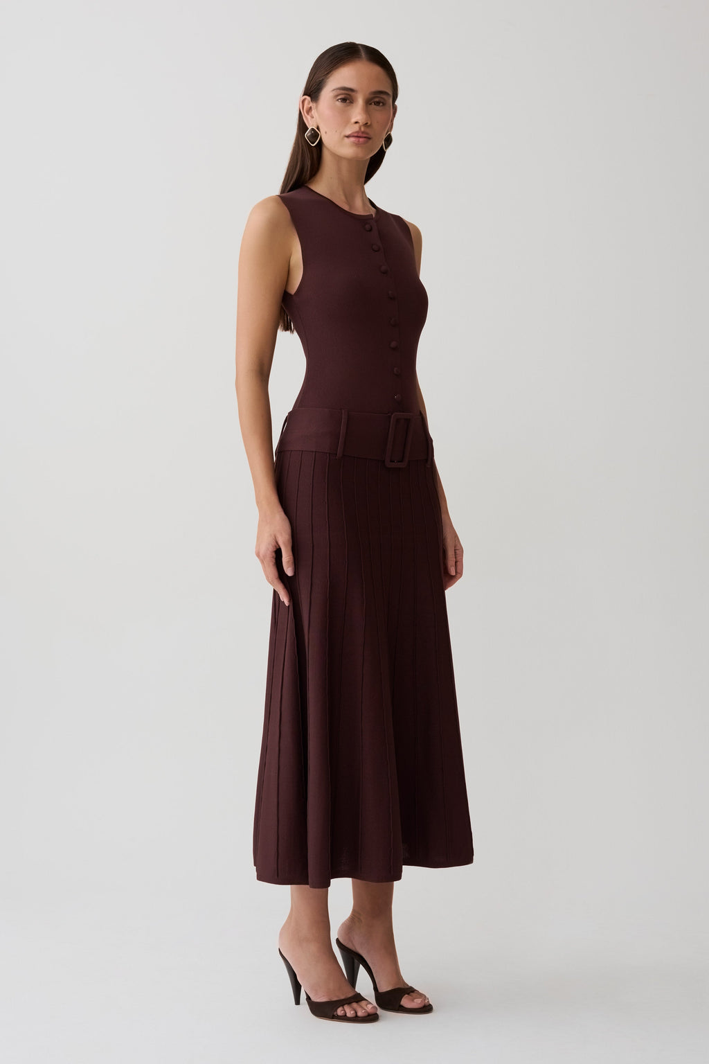 Pleated Midi Dress - Chocolate