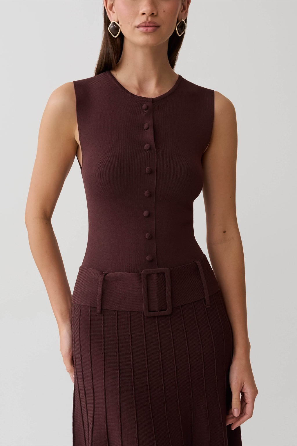 Pleated Midi Dress - Chocolate