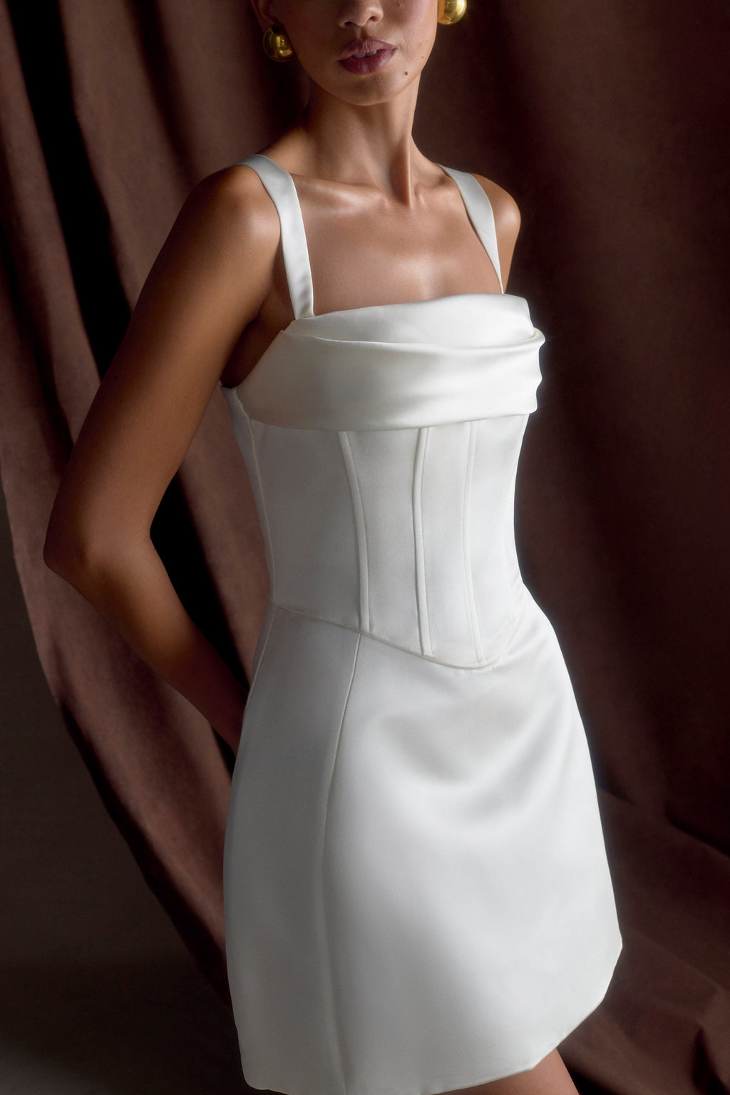Satin Corset Mini Dress - White