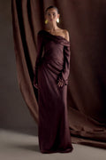Long Sleeve Satin Maxi Dress - Dark Chocolate