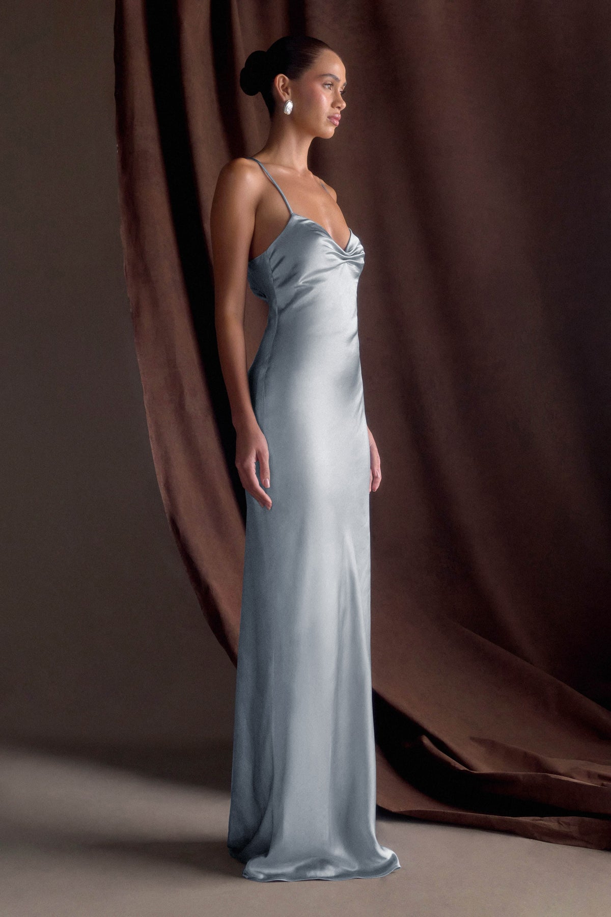 Sweetheart Satin Maxi Dress - Frosted Blue